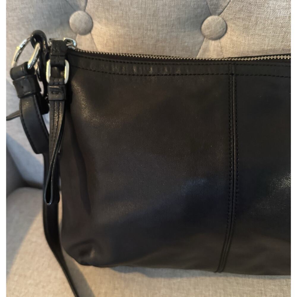 Coach Mia Satchel 15729 Black Leather Silver Hardware Purple Lining - Picture 3 of 13